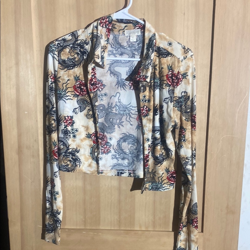 Tattoo Dragon Print Sheer Blouse